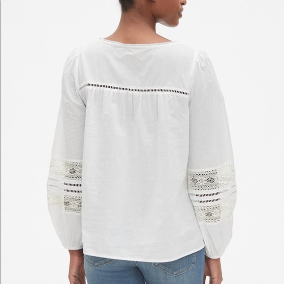 NWT GAP Lace-Insert Split-Neck Peasant Blouse XXL - Picture 3 of 6